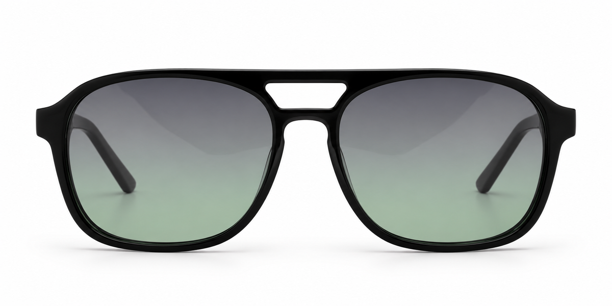 SET 02 — Monday sunglasses in Black with gradient green lenses, front view