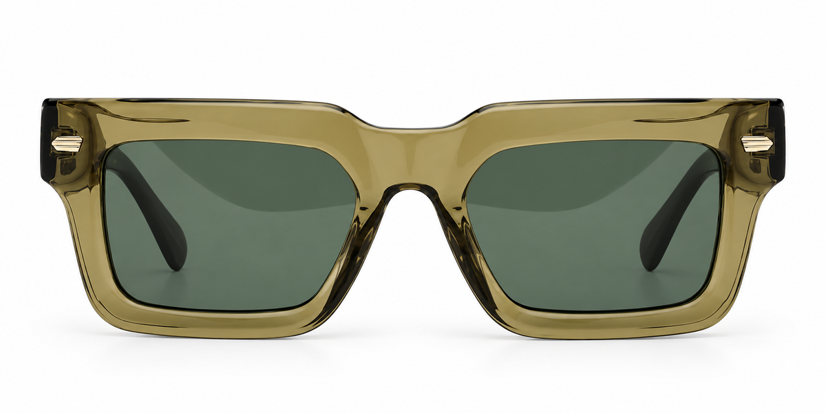 SET 03 — Motel sunglasses in Green with green lenses, front view