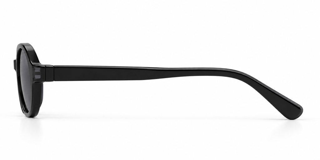 SET 05 — Plus One sunglasses in Black with grey lenses, side view