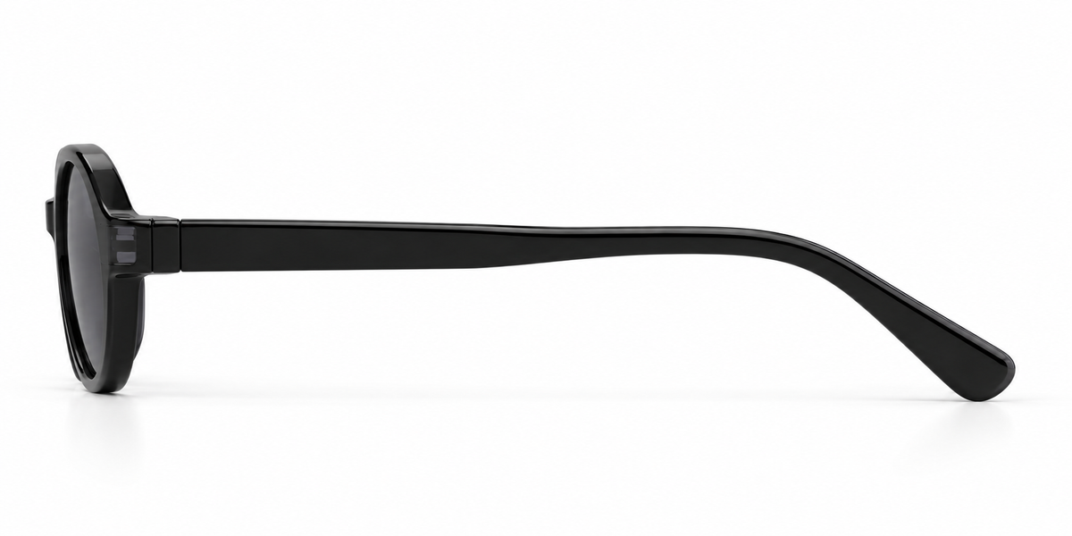 SET 05 — Plus One sunglasses in Black with grey lenses, side view