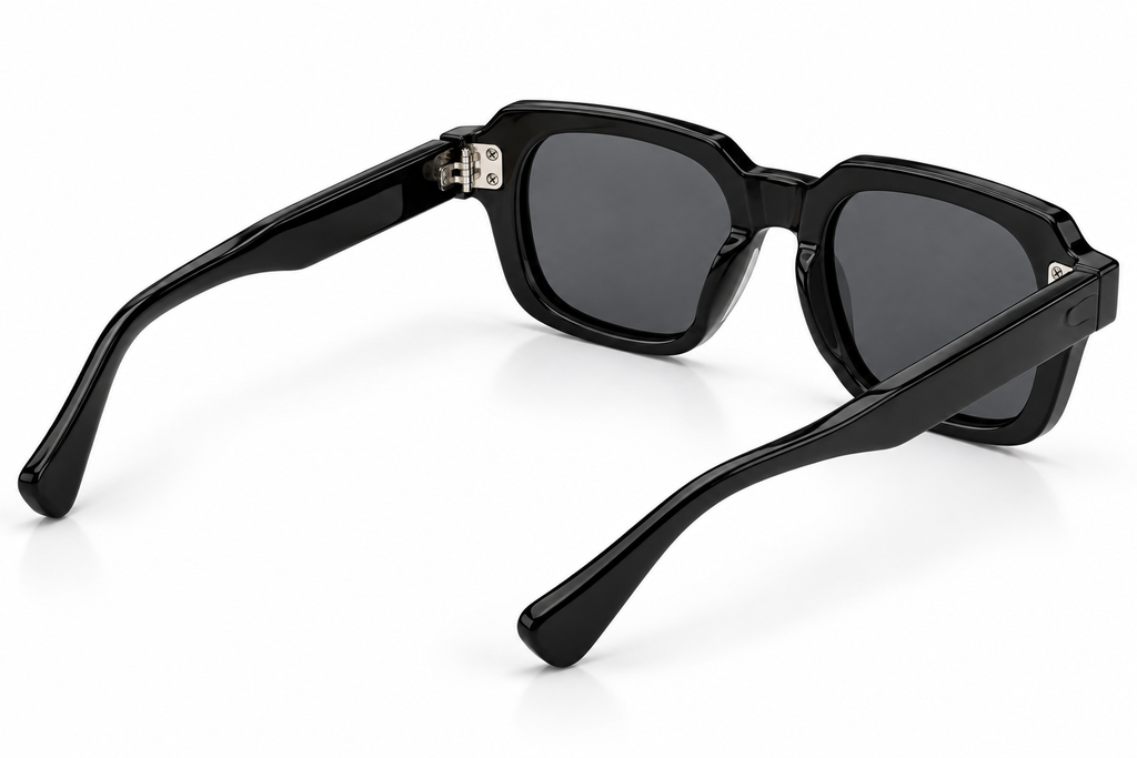 SET 04 — Picnic sunglasses in Black with grey lenses, back three-quarter view