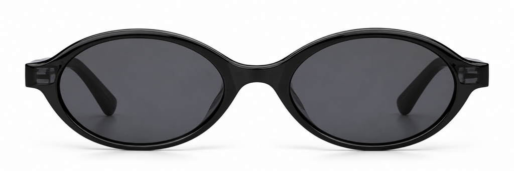 SET 05 — Plus One sunglasses in Black with grey lenses, front view
