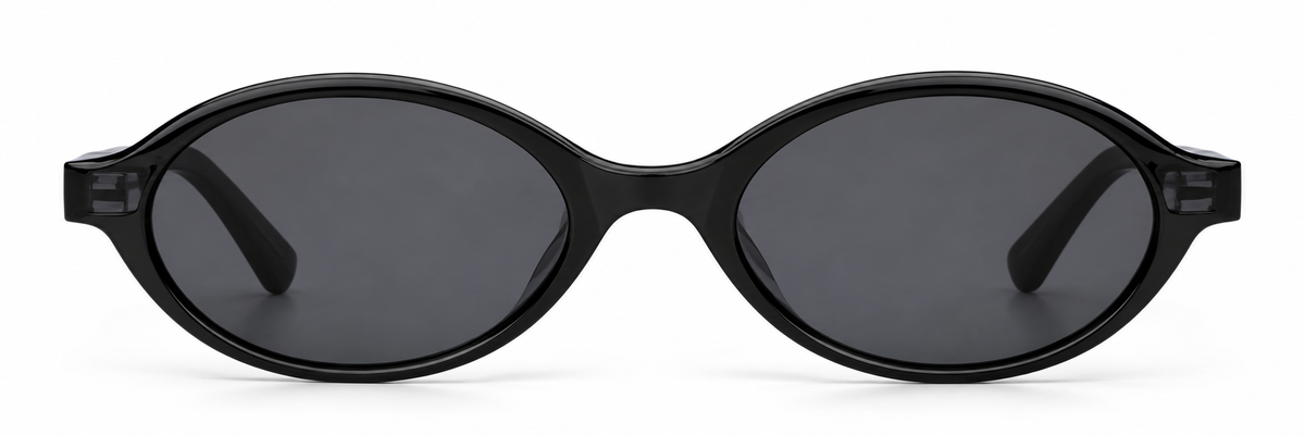 SET 05 — Plus One sunglasses in Black with grey lenses, front view