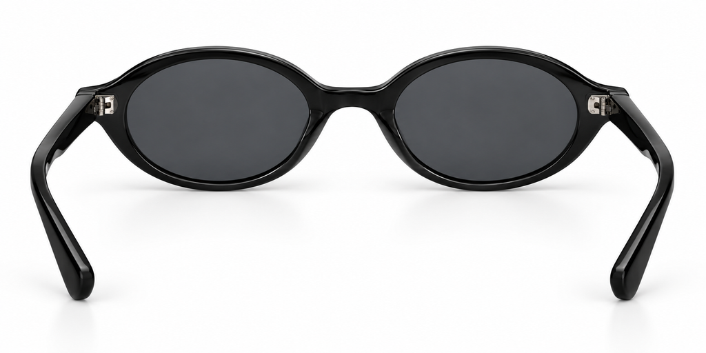 SET 05 — Plus One sunglasses in Black with grey lenses, back view