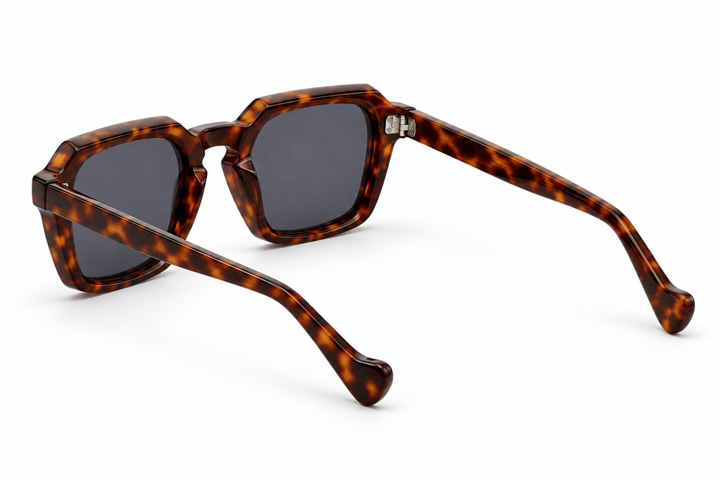SET 01 — Checkout sunglasses in Tortoiseshell with grey lenses, back three-quarter view