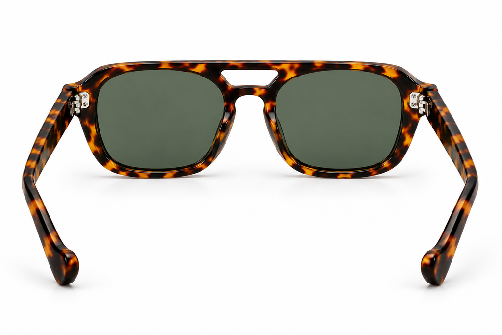 SET 02 — Monday sunglasses in Tortoiseshell with green lenses, back view
