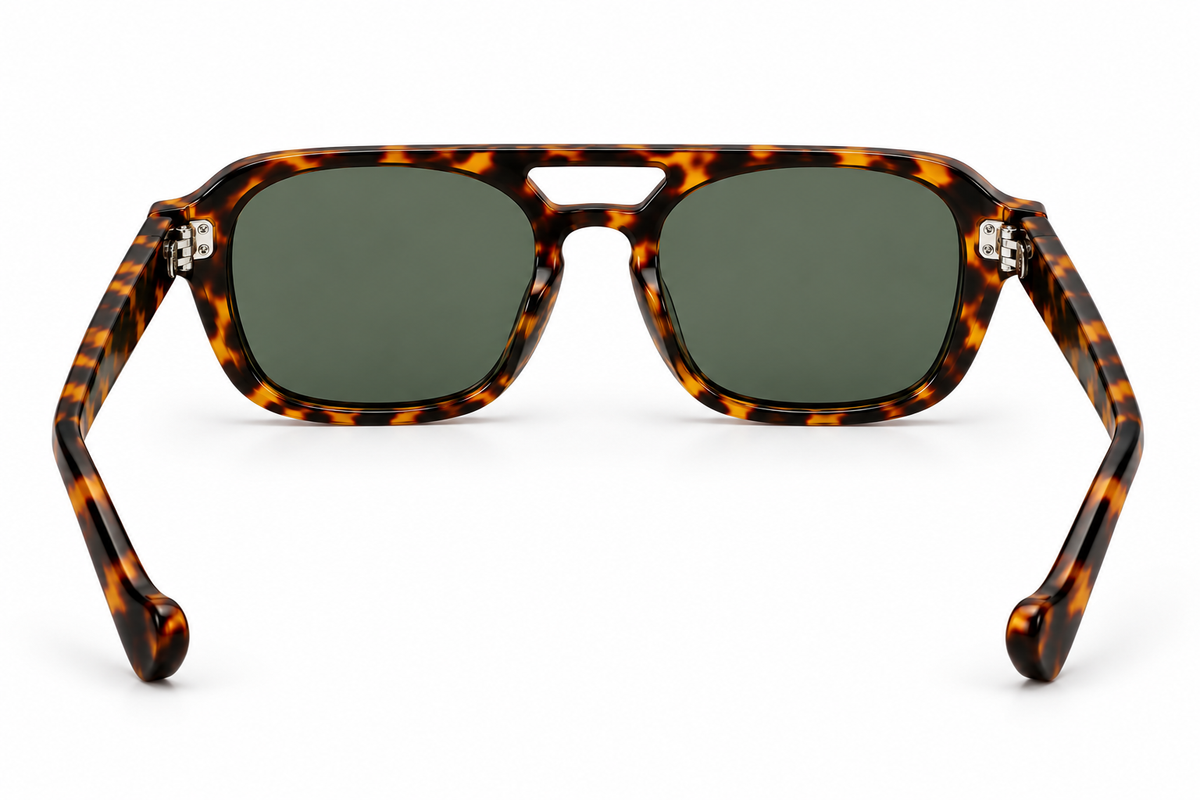 SET 02 — Monday sunglasses in Tortoiseshell with green lenses, back view
