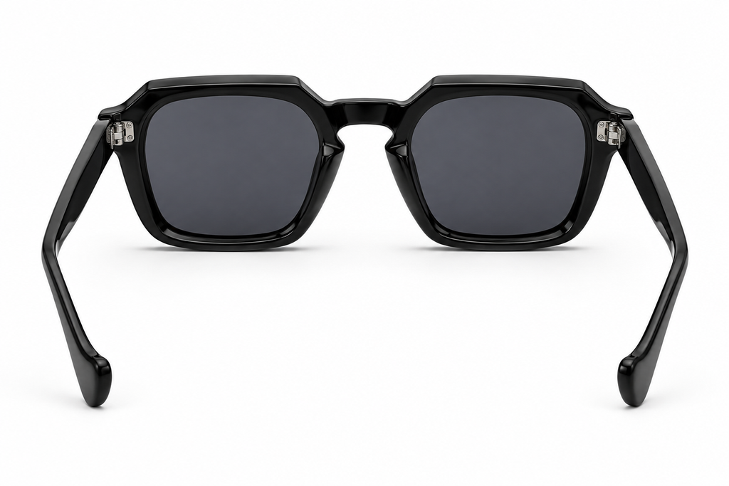 SET 01 — Checkout sunglasses in Black with grey lenses, back view