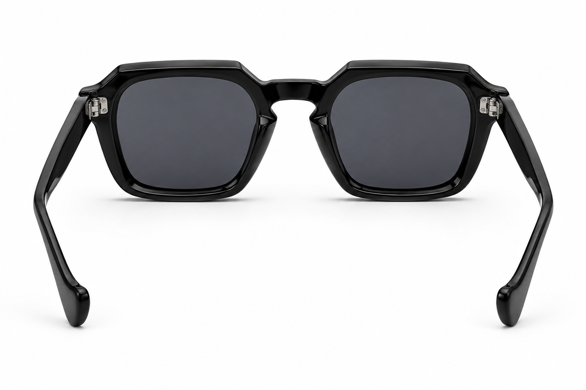 SET 01 — Checkout sunglasses in Black with grey lenses, back view